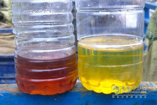雜質(zhì)較多的柴油與相對清潔的柴油對比