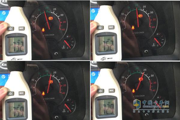 發(fā)動機轉速分別在1750r/min、2000r/min、2250r/min、2500r/min時駕駛室內部噪音