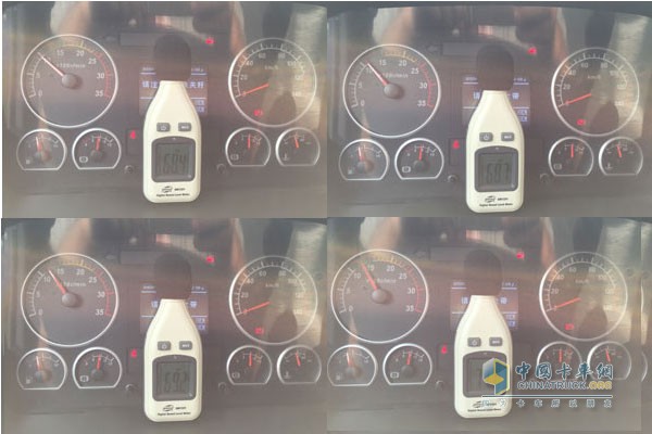 發(fā)動機轉(zhuǎn)速1000r/min、1100r/min、1200r/min、1300r/min駕駛室內(nèi)部噪音