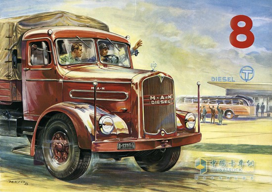 1951年,匹配了V8發(fā)動機的曼恩F8卡車，可達180馬力