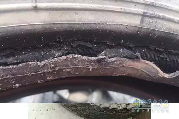 卡車輪胎因為剎車鼓高溫燒壞