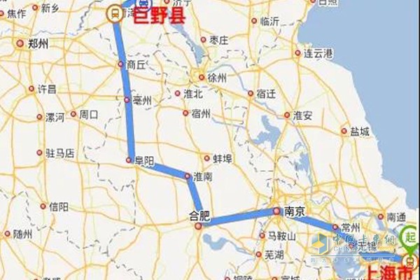 中國重汽“年，豪沃、豪瀚送您回家過”活動上海-巨野路線圖