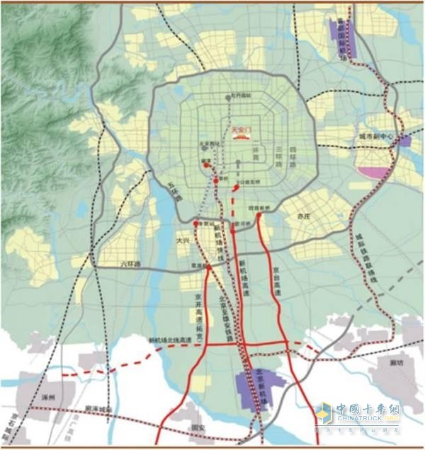 新機(jī)場“五縱兩橫”綜合交通主干網(wǎng)絡(luò)示意圖