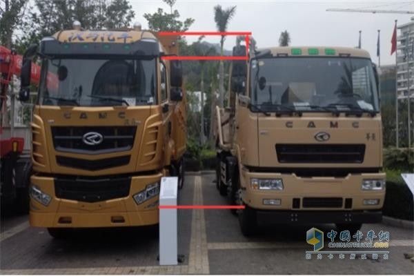 左為：漢馬H6高頂420馬力載貨車(chē) 右為：華菱重卡LNG自卸車(chē)