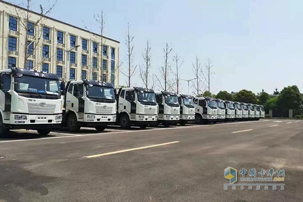 車輛整齊排列，等待交車