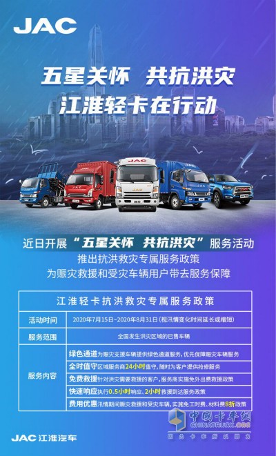 五星關(guān)懷 共康洪災 江淮輕卡在行動