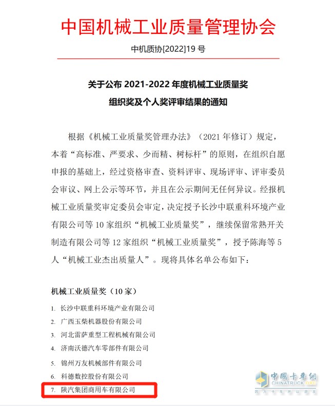 2021-2022年度機械工業(yè)質(zhì)量獎組織獎及個人獎評審結(jié)果