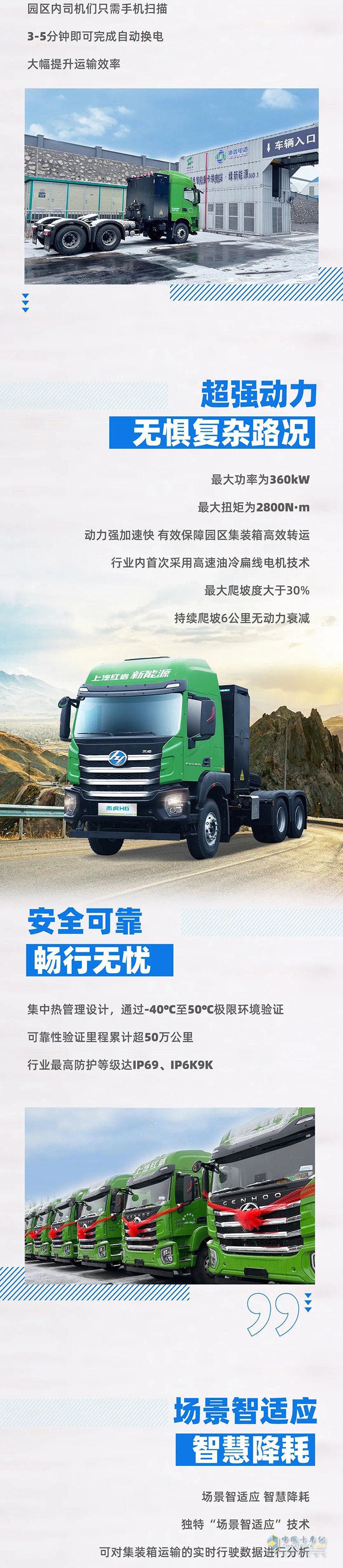降本增效，零碳發(fā)展，上汽紅巖杰虎H6純電動牽引車批量交付！