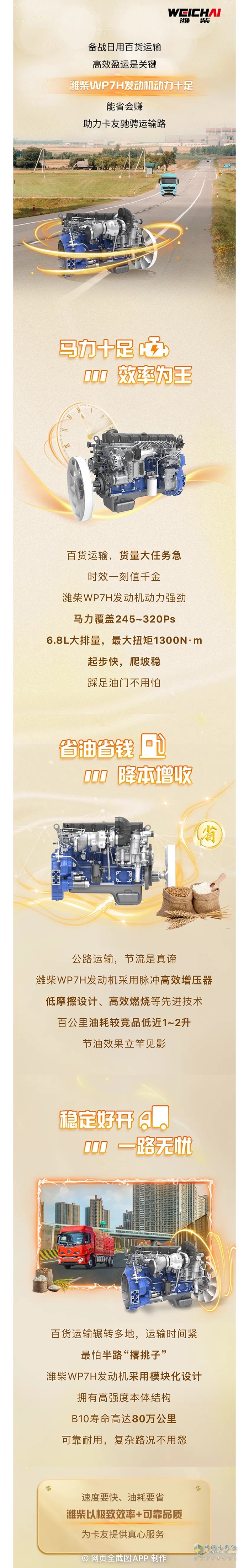 高效省油，載富未來！濰柴WP7H暢跑百貨運(yùn)輸路 