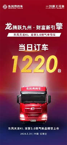 售價(jià)35.88萬(wàn)元！東風(fēng)天龍KL龍擎3.0燃?xì)庑缕飞鲜屑创筚u1220臺(tái)