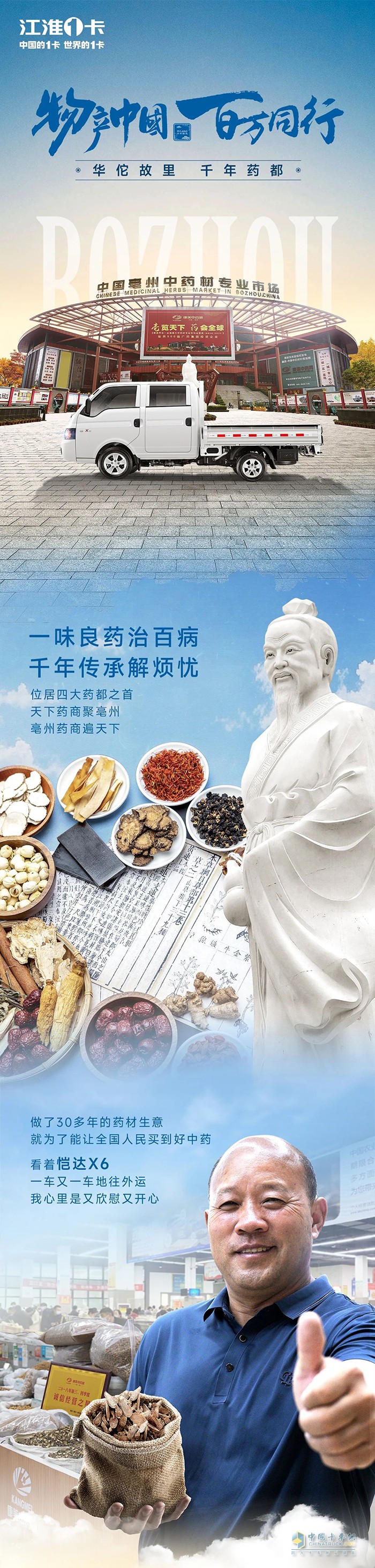 江淮1卡:與1號(hào)伙伴李心志走進(jìn)千年藥都！