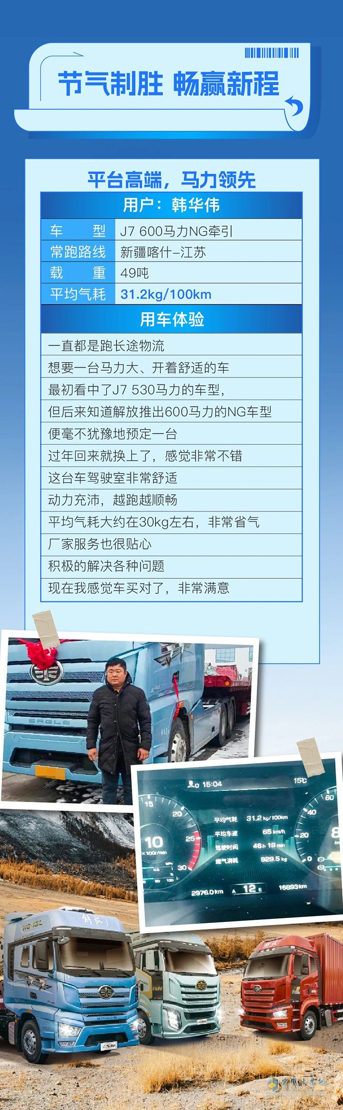 百公里氣耗31.2kg！解放J7以越級(jí)品質(zhì)，贏得韓師傅贊不絕口！
