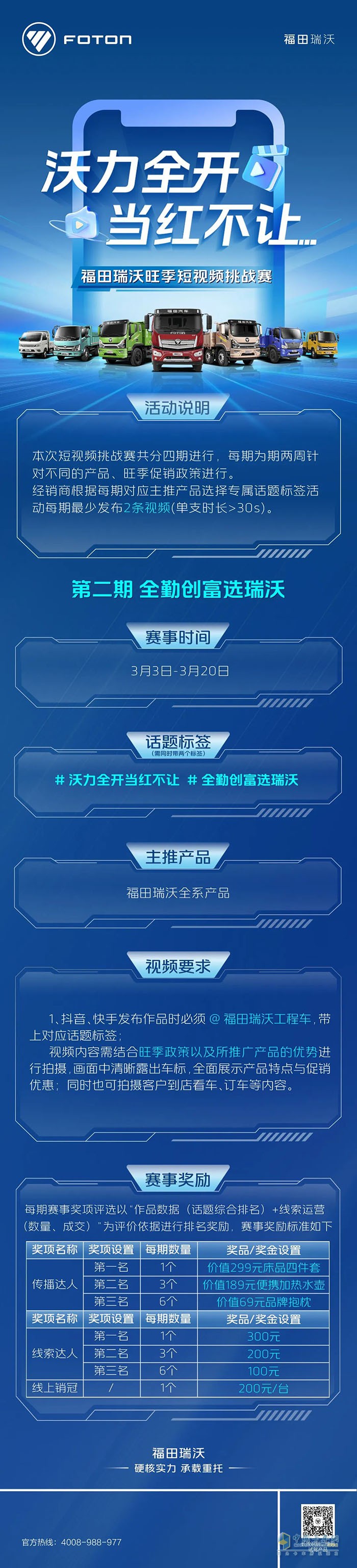 沃力全開，當紅不讓—福田瑞沃旺季短視頻挑戰(zhàn)賽開始啦