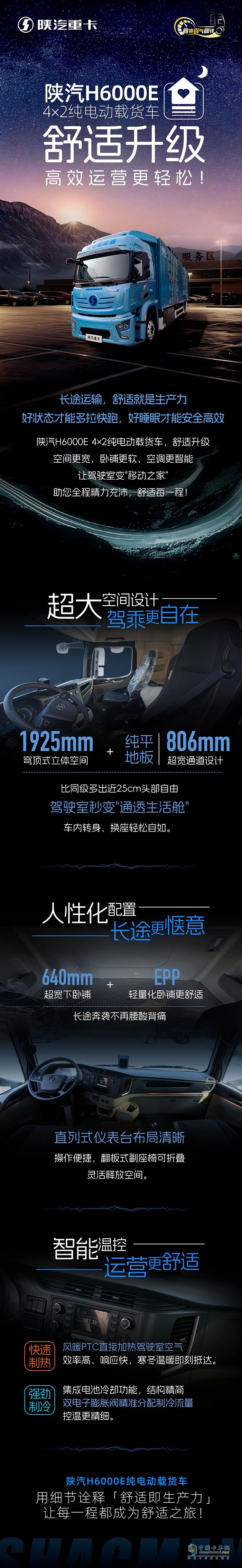陜汽H6000E 4×2純電動(dòng)載貨車，舒適升級(jí)，高效運(yùn)營(yíng)更輕松！