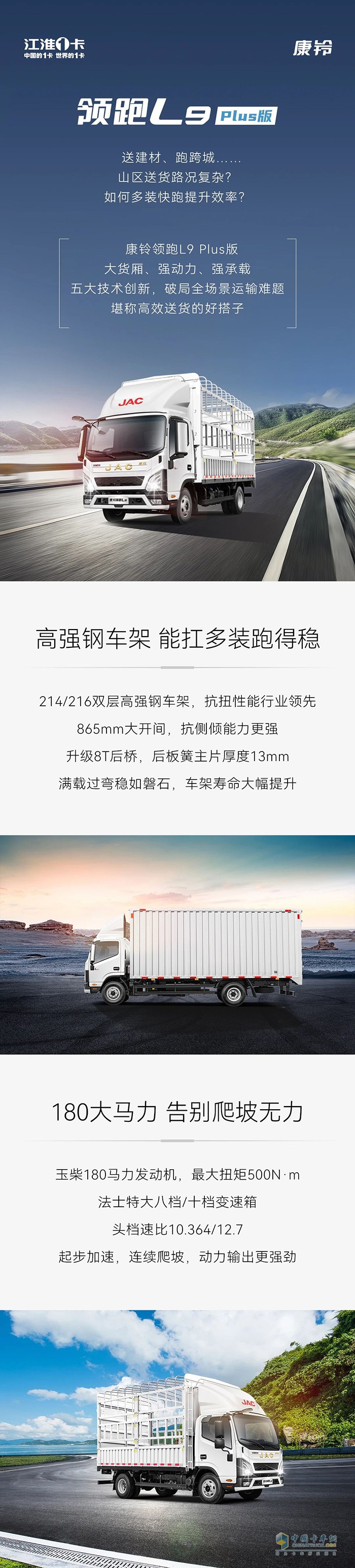 江淮1卡:領(lǐng)跑L9 Plus版多裝耐跑，全場(chǎng)景運(yùn)輸更高效