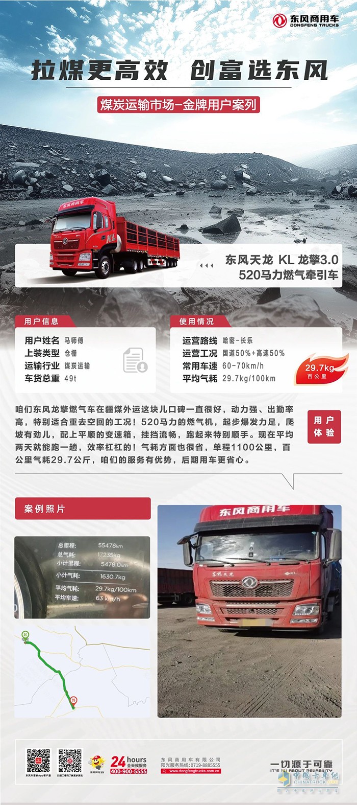 馬師傅的疆煤專線：520馬力龍擎燃?xì)廛嚕?9.7kg氣耗跑贏1100公里！
