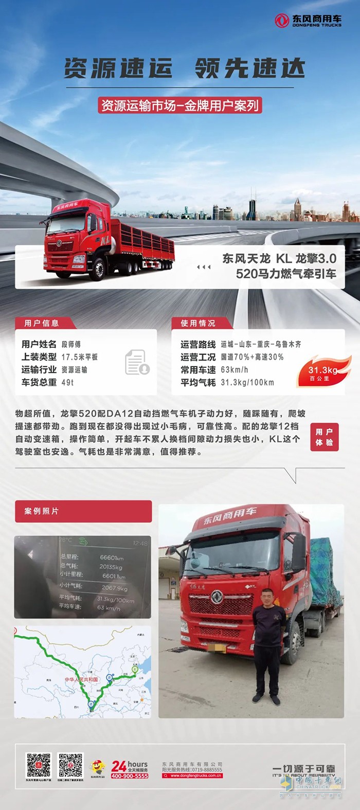 段師傅：31.3kg氣耗征服萬里路，龍擎520動(dòng)力隨叫隨到！