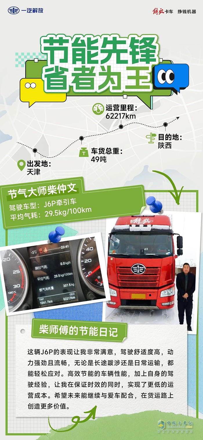 選擇解放J6P燃氣牽引，等于找到了節(jié)氣捷徑