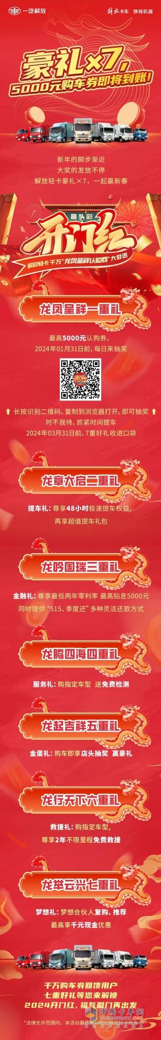 解放輕卡7重豪禮大放送，5000元購車券即將到賬！
